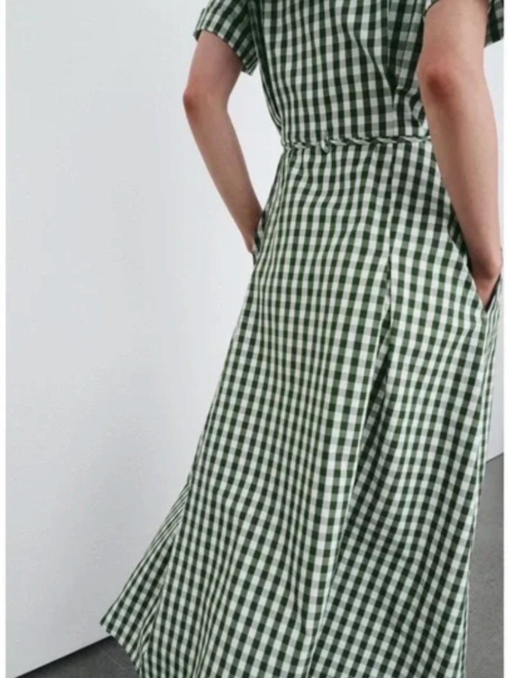 Zara GINGHAM CHECK SHIRT DRESS - Green NWT - Picture 3 of 6